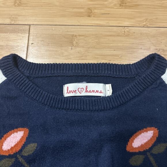 Love Hanna Women S Navy Floral Stripe Sweater Crewneck Knit Pullover Cotton Wool - Picture 2 of 5